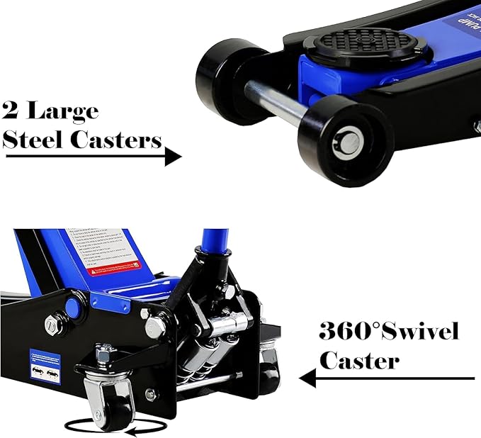 2 Ton Low Profile Floor Jack, Heavy Duty With Single Piston Quick Lift Pump, Steel Car Jack Adjustable Height 3.3"-15.2", Hydraulic Trolley 4000 LBS Capacity, Blue