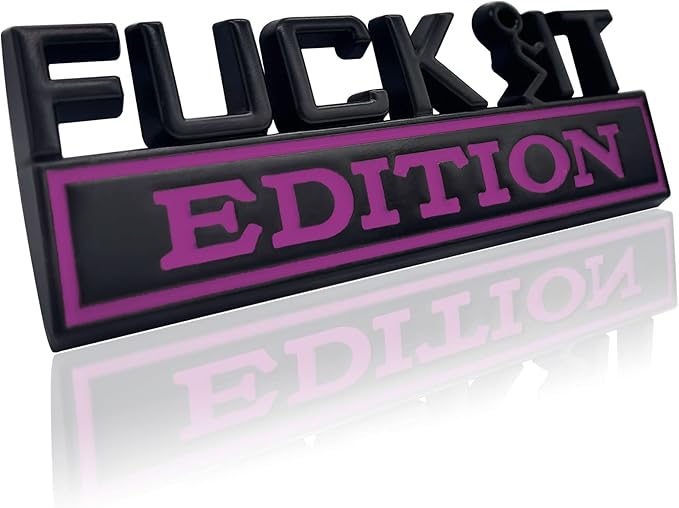 Fuck IT Edition Emblem, Car Exterior Emblems Badge 3D Sticker Decal, Fuck-IT Edition Emblem 3D Fender Badge Decal, 3D Fender Badge Decal Car Truck Replacement, Fit for All Cars (Black Purple)