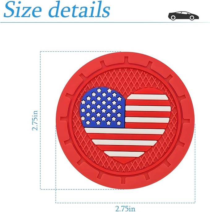 AUCELI 2 Pack Car Cup Holder Coasters, Colored American Flag US Flag Insert Car Cup Coaster, 2.75 Inch Anti Slip Shockproof Embedded Drink Mat, Vehicle Interior Decor Accessories