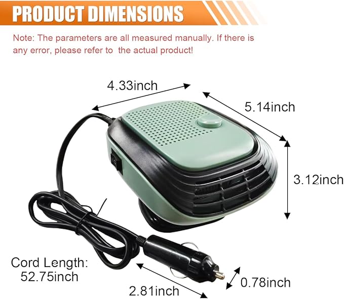 Car Heater, 12V 120W 2 in 1 Adjustable Heating & Cooling Fan, That Plug Into Cigarette Lighter Portable Heater, 360° Rotatable Windshield Defogger Defroster for Most Cars (Green)