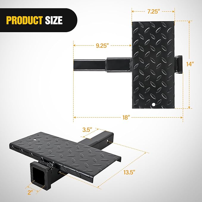 Nilight Hitch Extender with Step 2" Receiver 14"x7" Anti-Slip Diamond Plate 4000 lbs Towing/400 lbs Tongue Weight Heavy Duty Steel Bumper Guard for Truck SUV