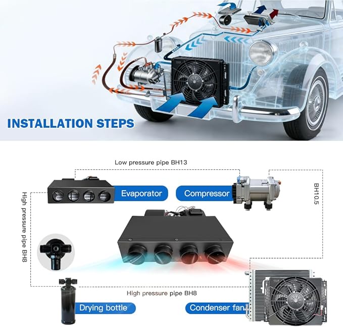 DC 24V AC unit rv underdash air conditioner kit cool & heat fit truck crane cab van vintage car pickup Commercial vehicle Low noise energy-saving universal chassis electric parking air conditioners