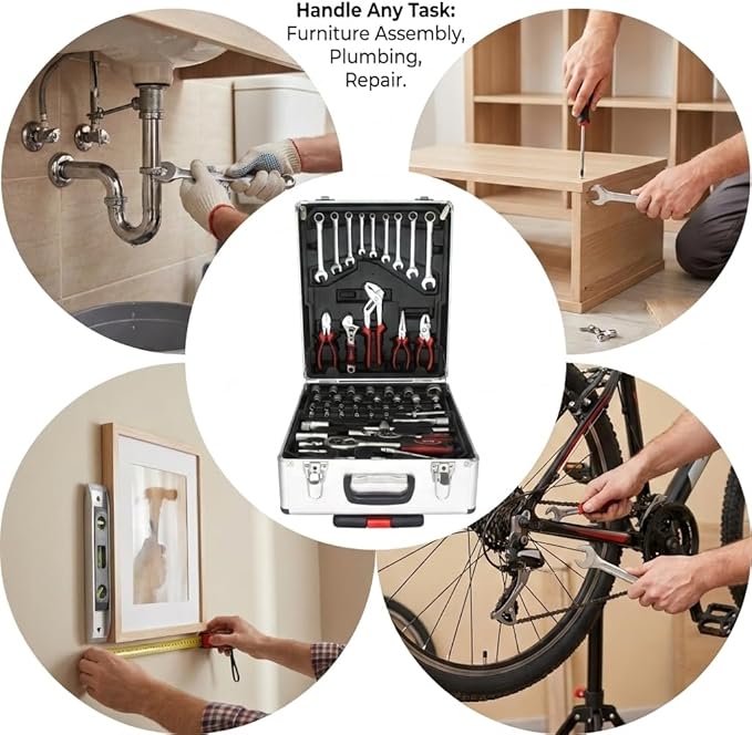 899-Piece Rolling Tool Cart, Complete Mechanics Tool Set with 4 Removable Trays, Portable Tool Chest for Home Repair, Household & Auto Garage, Professional-Grade Hand Tool Kit for DIYer, White