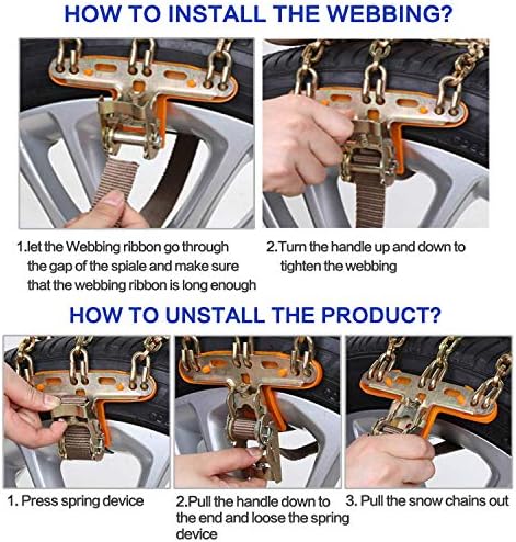 Emergency Snow Chains, Tire Chains with Thickened Manganese Steel for Car Truck SUV in Ice, Sand and Mud(8 Packs, Tire Width 195-235mm)