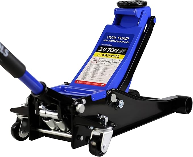 3 Ton Low Profile Floor Jack, Heavy Duty Floor Jacks with Dual Pistons Quick Lift Pump, Steel Car Jack Adjustable Height 3.3"-18.5", Hydraulic Trolley Floor Jack 3 Ton/6600 LBS Capacity, Blue