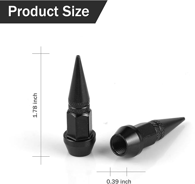 SINGARO 45mm Spiked Aluminum Stem Valve Caps,4PCS Dustproof Tire Wheel Stem Caps for Cars,SUVs,Trucks Bicycles and Motorcycles(Black)