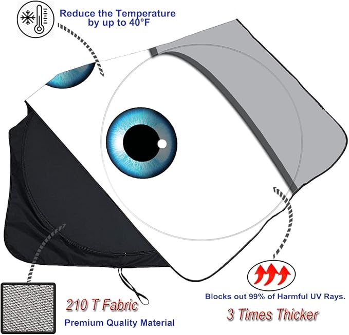 Gven Windshield Sun Shade Universal Fit for Car Window Sunshades Cover Automotive Interior Sun Protector Accessories for Compact& Midsize Sedan,Com& Subcompact SUV,Small Pickup,Wagon(Eyes-Grey, S)