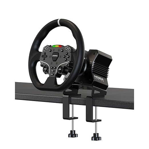 MOZA R5 All-in-One PC Gaming Racing Simulator: 5.5Nm Direct Drive Wheel Base, 11-inch Racing Wheel, Anti-Slip Pedals and a Desk Clamp, Cloud-based App Control