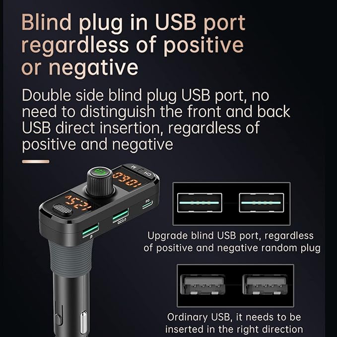 Bluetooth 5.0 Car Change Radio Receiver with 2 Stronger Microphones, 41W PD QC 3.0 USB Car Charger, Aux in/Out Wireless Audio Music Adapter, with Hands Free Calls and Voice Assistant