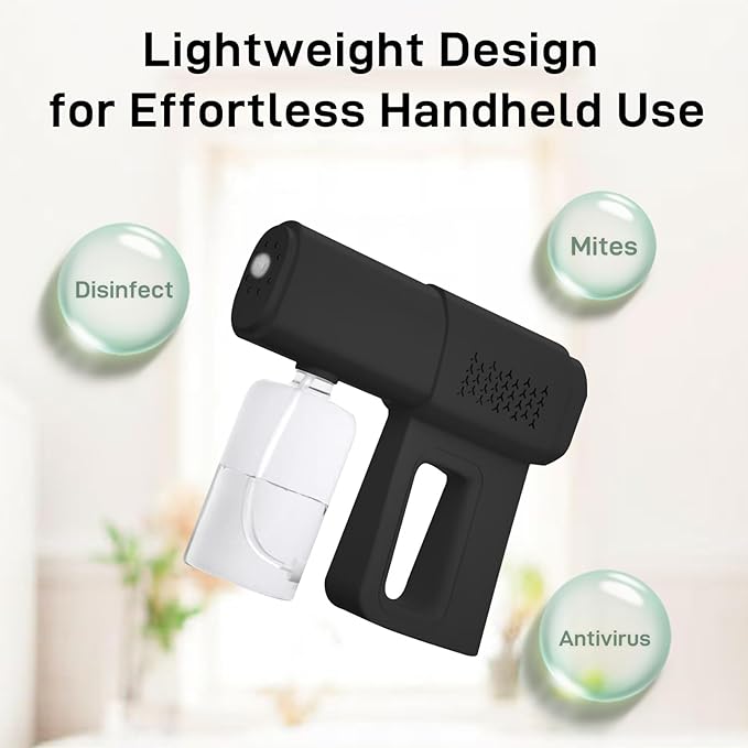 Professional Fogger Machine, 380ml Wireless Nano Sprayer Gun, Rechargeable ULV Atomizer with Blue Light for Touchless Cleaning