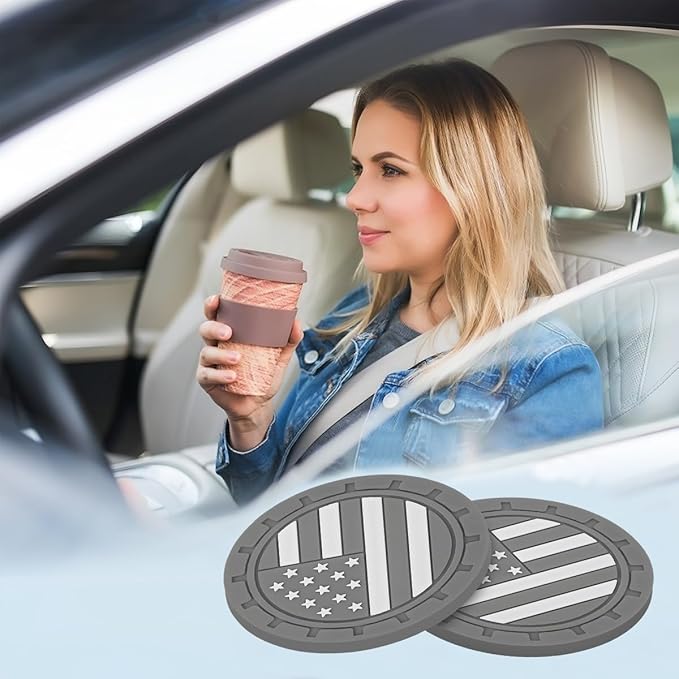 AUCELI 4 Pack Car Cup Holder Coasters, Colored American Flag US Flag Insert Car Cup Coaster, 2.75 Inch Anti Slip Shockproof Embedded Drink Mat, Vehicle Interior Decor Accessories