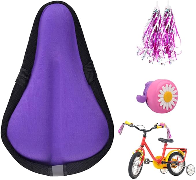 Kids Gel Bike Seat Cushion Cover for Boys & Girls, 9"x6" Breathable & Extra Soft Memory Foam Children Bicycle Saddle Pad with Water&Dust Resistant Cover