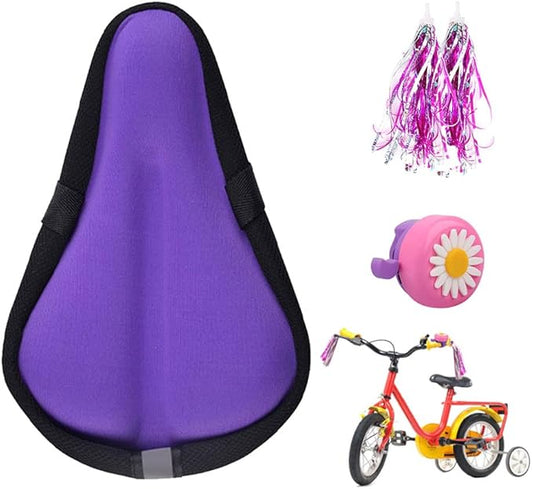 Kids Gel Bike Seat Cushion Cover for Boys & Girls, 9"x6" Breathable & Extra Soft Memory Foam Children Bicycle Saddle Pad with Water&Dust Resistant Cover