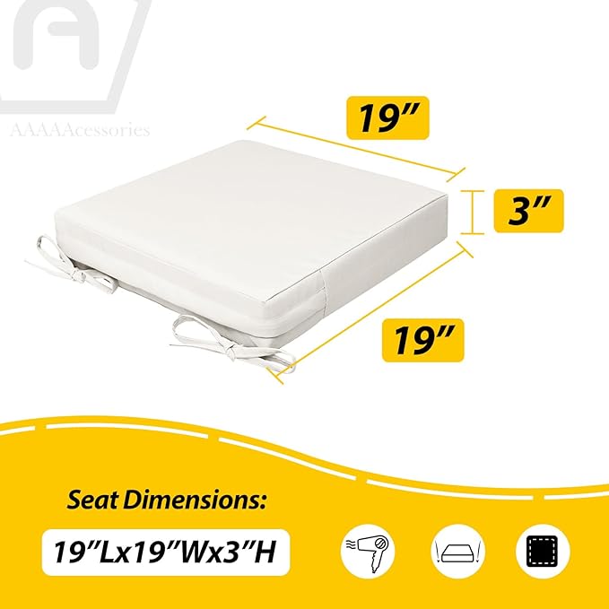 AAAAAcessories Outdoor Seat Cushions for Chairs, Waterproof, Fade-Resistant, 19" x 19" x 3", Patio Furniture Replacement Cushions, Set of 2, Creamy White