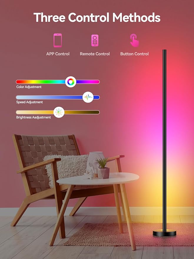 OIYN Smart RGBICW LED Corner Floor Lamp 2 Pack - 16 Million DIY Colors, 68+ Scenes, Music Sync, App & Remote Control, Color-Changing Ambient Lighting for Living Rooms, Bedrooms, and Gaming Rooms