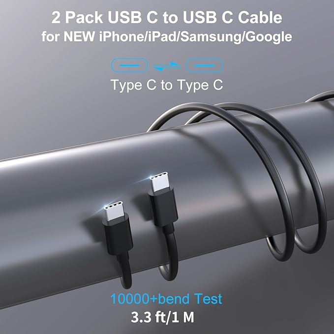 2 Pack 90W USB C Car Charger Super Fast Charging for iPhone 17 Pro Max/Air/16/15/iPad, Samsung S26 Android Phone, Dual 45W PD Port Auto Accessories, 12V Cigarette Lighter Adapter + 3.3 ft Type C Cord