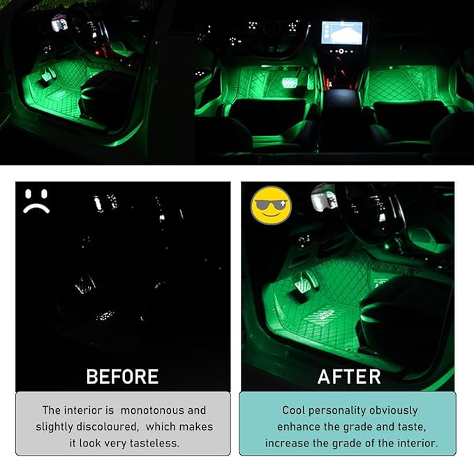Yourkar Car LED Strip Light, 24 LED Interior Under Dash Atmosphere Lights with Cigarette Lighter, Vehicle Decor Lamp Ambient Night Light Strip Lighting, Universal Car Accessories (Green)