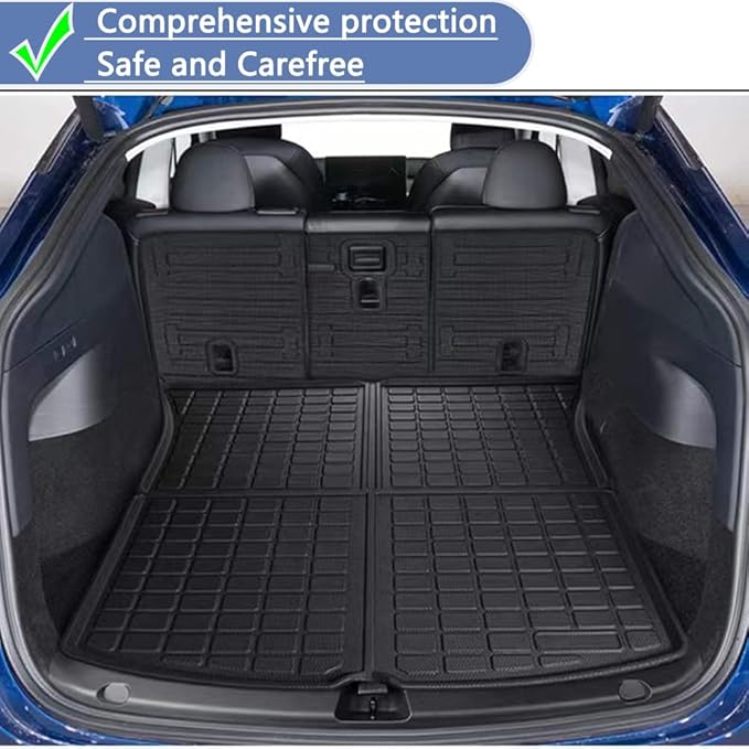 All Weather Rear Cargo Liners Trunk Tray Mats Protector Custom Compatible with 2020-2023 2024 2025 Model Y 5-Seats（Not for Juniper），3D Waterproof Durable Odorless Flexible Black TPO Accessories