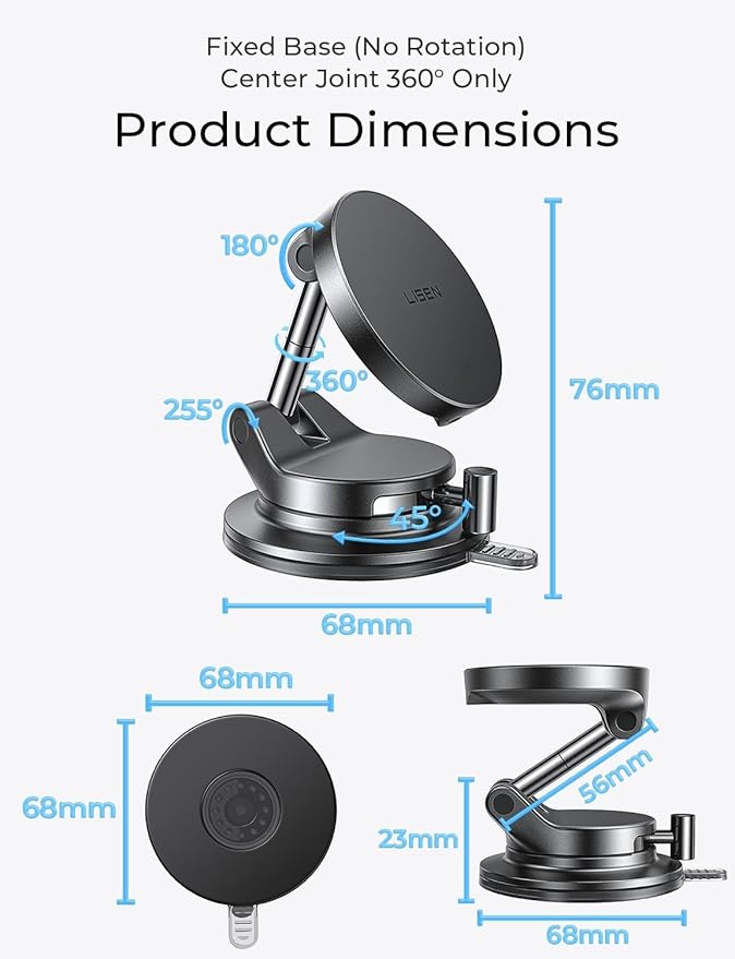 LISEN for 15W Magsafe Car Mount Charger, Magnetic Phone Holders for Your Car, Magnetic Wireless Car Charger, Suction Phone Mount for Car Accessories for Truck Jeep for iPhone 17 Pro Max 16 15 14 13 12