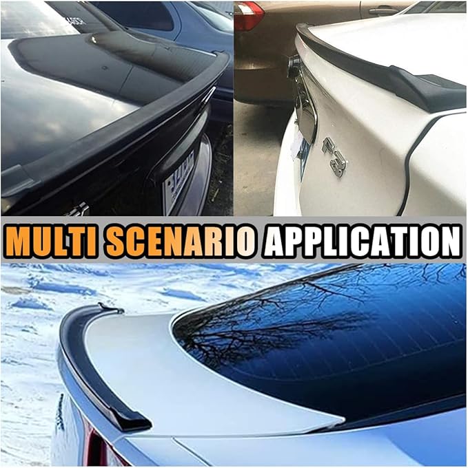Car Rear Spoiler Roof Lip Kit, Rubber Trunk Spoiler Trim Strip Cool Car Decoration, Universal Punch-Free Vehicle Exterior Accessory Sticker (Matte Black)