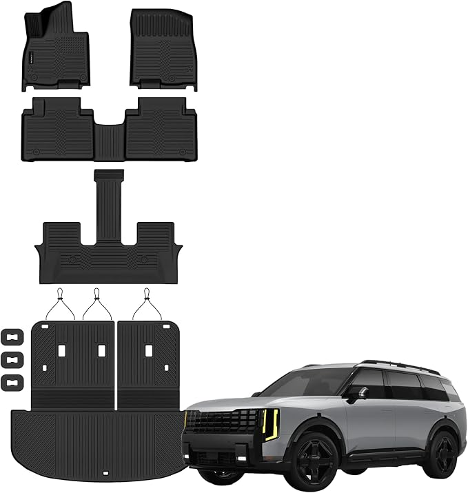 Auxko All Weather Floor Mats Cargo Mat with Backrest Mat for 2027 Kia Telluride Hybrid TPE Liners Accessories Guard Odorless Anti-Slip Floor Liners Trunk Tray with Back Seat Protectors