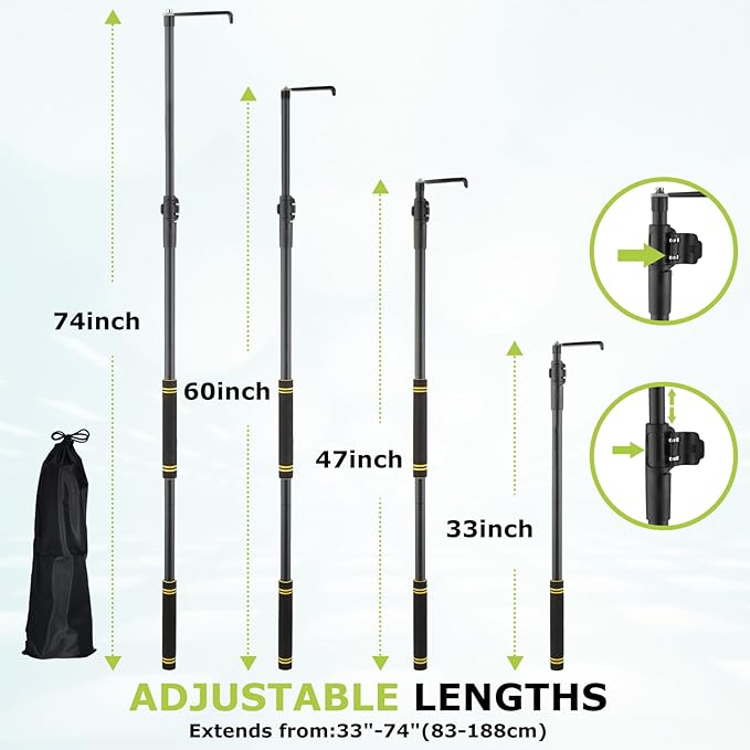 Truck Cargo Grabber, Telescoping Pickup Truck Bed Retriever Tool Black Steel Tube Telescoping 33-74" to Conveniently Store the CAR TRUCK RV Tools to Avoid Climbing Truck Bed Efficient Cargo Retriever