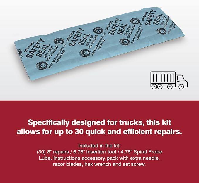 Safety Seal Tire Repair Kit – Truck Deluxe Kit, 30 Repairs (8"), 4.75" Probe, Case Kit, Tubeless Tire Repair for Trucks & Commercial Vehicles