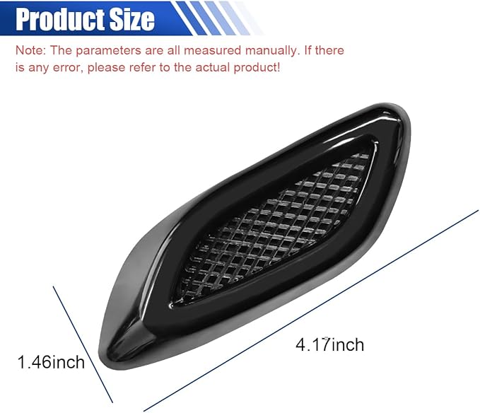6PCS Car Exterior Hood Side Door Air Vent Cover, Glossy Auto Fenders Trim Intake Grille Decorative Sticker, ABS Hood Spoiler Bumper Side Vent Decal Decoration for Most Cars (Black)