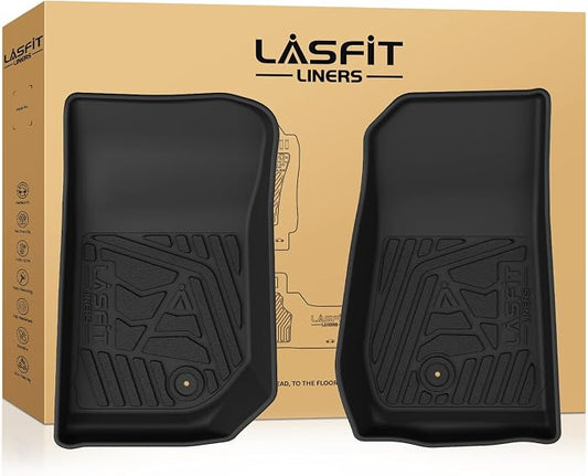 LASFIT Front Floor Mats for Jeep Wrangler JK 2007-2013 2 Doors & 4 Doors All Weather TPE Custom Fit Car Mats Floor Liners 1st Row, Black