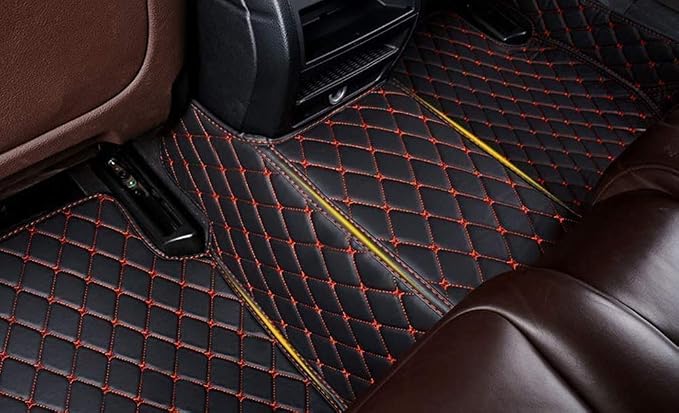 Custom Car Mats with Text & Image Personalization, Upload Your Own Word/Name/Photo, All-Weather Leather Floor Liners for SUV Sedan Truck- Black/Black