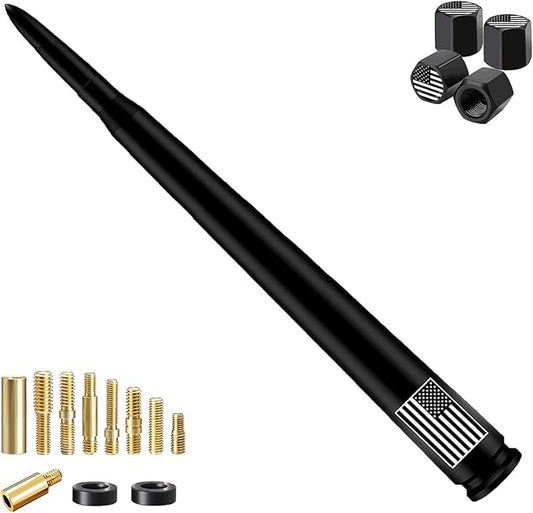Car Bullet Antenna with Valve Stem Caps for GM Chevy Silverado 1500 2500 3500 HD Avalanche Ford F Series F150 F250 GMC Sierra 1500 2500 3500 Denali Heavy Truck Accessories (Black)-10inch- America Flag