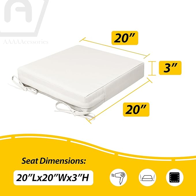 AAAAAcessories Outdoor Seat Cushions for Chairs, Waterproof, Fade-Resistant, 20" x 20" x 3", Patio Furniture Replacement Cushions, Set of 2, Creamy White