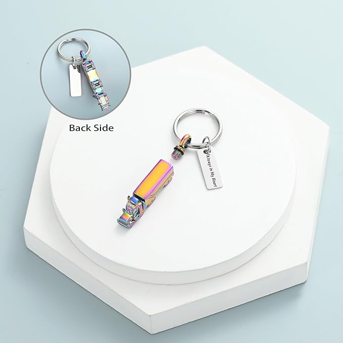 Imrsanl 18 Wheeler Semi Truck Urn Keychain for Ashes for Men Women Memorial Pendant Key Ring Cremation Jewelry Keepsake