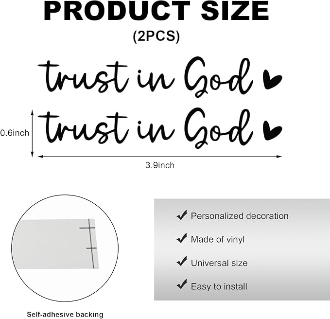 DXNQ 2 PCS Trust in God Rearview Mirror Decals, Automotive Vinyl Rear View Mirror Decorative Stickers, Waterproof Trust in God Stickers for Car Truck Laptop, Car Accessories (Black)