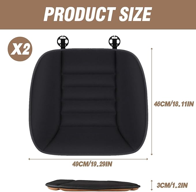 MYFAMIREA 2PCS Car Seat Cushion Pad 1.2" Thick Comfort Seat Protector for Car Driver Seat Office Chair Home Use Memory Foam Seat Cushion with Non Slip Bottom, 20'' x 18.5'', Black