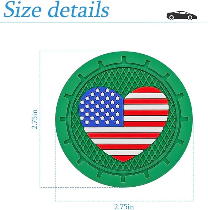 AUCELI 4 Pack Car Cup Holder Coasters, Colored American Flag US Flag Insert Car Cup Coaster, 2.75 Inch Anti Slip Shockproof Embedded Drink Mat, Vehicle Interior Decor Accessories