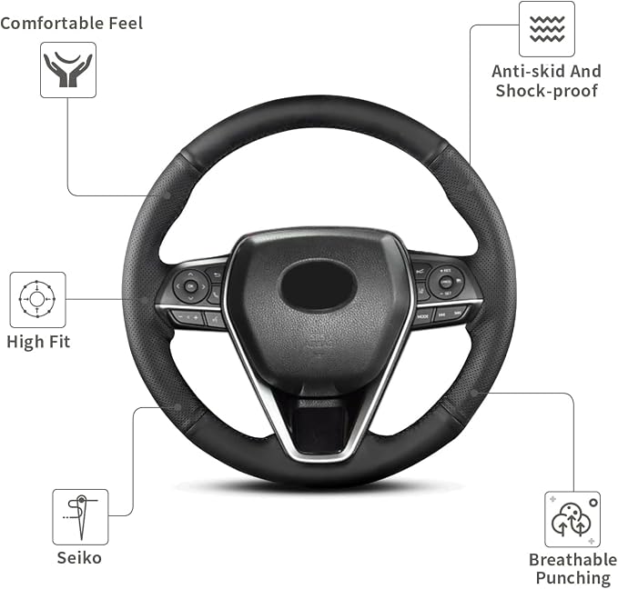 Hand Sewn Steering Wheel Cover for Toyota RAV4/Avalon/Camry/Corolla | Fit for Toyota RAV4 SUV 2019-2024 / Avalon 2019-2022 / Camry 2018-2024 / Corolla 2020-2025