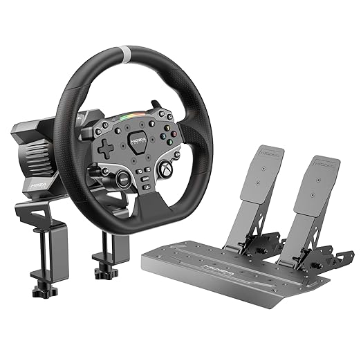 MOZA R3 Racing Wheel and Pedals Bundle for Xbox & PC,3.9Nm DD Servo Motor With Aviation-Grade Aluminum Construction,Durable ISF PU Grips 11-inch Racing Wheel,SR-P Lite Dual Pedals