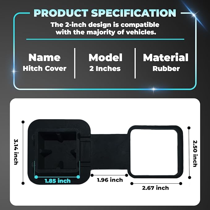 2 Inch Rubber Trailer Hitch Cover, Durable Tow Hitch Covers, Car Exterior Accessories Fits for 2 Inches Hitch Receivers, Hitch Cover Tube Plug Cap for Trucks, Black