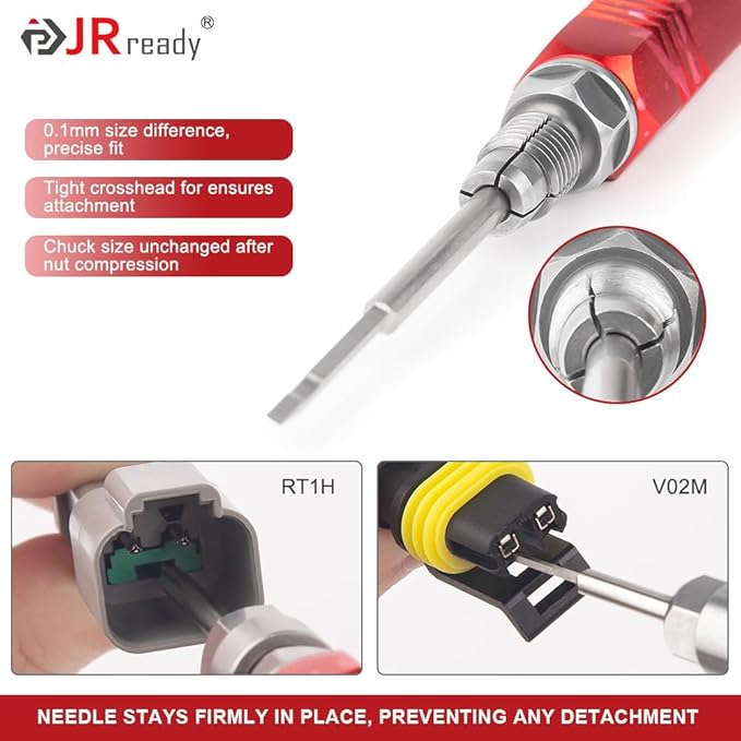 JRready ST5258 Electrical Pin Extractor Tool Kit with 6PCS Replacement Tips for AMP/Metri Pack/TE/JST/Deutsch Connectors, Pin Removal Tool Perfect for Car Repair Electrical Harness terminals
