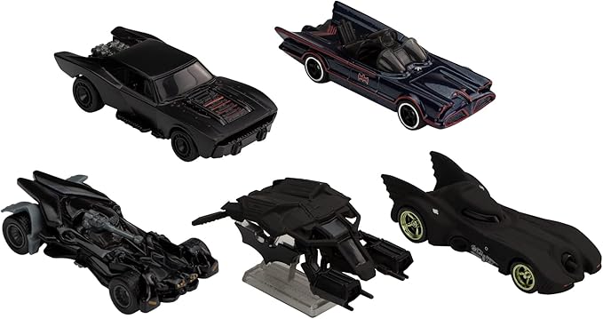 Hot Wheels Batman Batmobile Toy Car Bundle, Set of 5 Fan-Favorite Castings in 1:64 Scale with Special Packaging