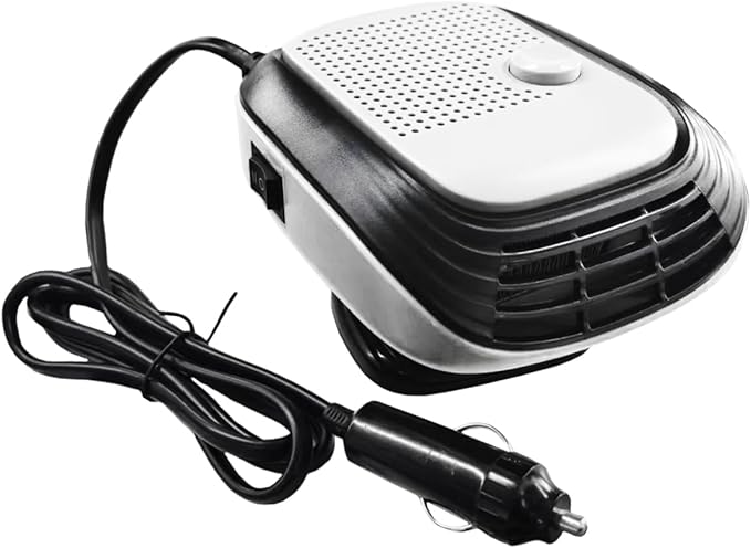 Car Heater, 12V 120W 2 in 1 Adjustable Heating & Cooling Fan, That Plug Into Cigarette Lighter Portable Heater, 360° Rotatable Windshield Defogger Defroster for Most Cars (Black&White)