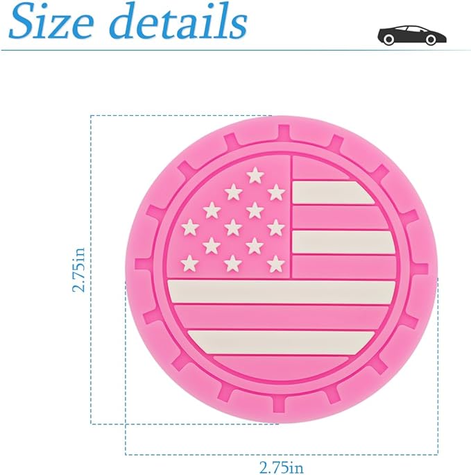 AUCELI 4 Pack Car Cup Holder Coasters, Colored American Flag US Flag Insert Car Cup Coaster, 2.75 Inch Anti Slip Shockproof Embedded Drink Mat, Vehicle Interior Decor Accessories