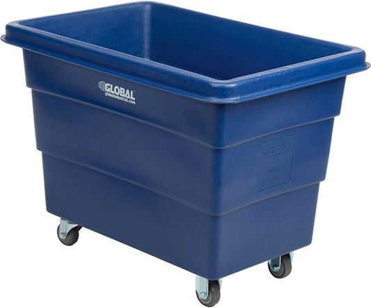 Global Industrial 8 Bushel Plastic Bulk Box Truck, Direct Mount Base, 500 lbs. Capacity, 3" Non-Maring Rubber Casters, Blue, 33-3/10"L x 24-3/5"W x 27-2/5"H