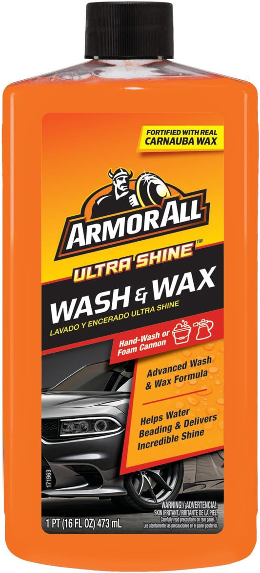 Armor All Ultra Shine Car Wash and Wax, 16 fl oz Bottle, Car Soap with Carnauba Wax for Hand Wash or Foam Cannon