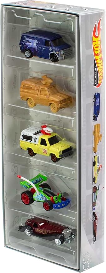 Hot Wheels Disney Pixar Cars Bundle, Set of 5 Premium 1:64 Scale Toy Vehicles in Collectable 100th Anniversary Box