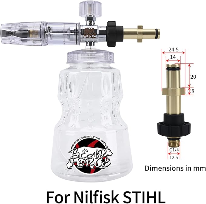 BEAR FORCE Pressure Washer Aluminium Foam Cannon Foam Generator Snow Foam Lance with1.25mm & 1.10mm Orifice Nozzle for Nilfisk, for STIHL, for HUSQVARNA, for Gerni