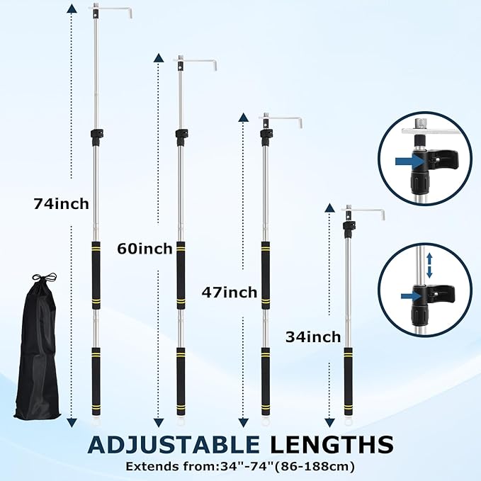Truck Bed Cargo Truck Tool,Cargo Grabber Pickup Truck Bed Thickened Stainless Steel Telescopic 33-74inch wear-Resistant complimentary Storage Bag Professional Cargo Grabber Reach Retriever Tool.