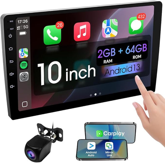 Haudio 10.1 Inch Double din car Screen,with wireles CarPlay and Android Auto,HD Touch Screen Car Stereo with Mirror Link, Bluetooth 5.0, Backup Camera, AUX,FM/AM Transmitter|Double din carplay Radio