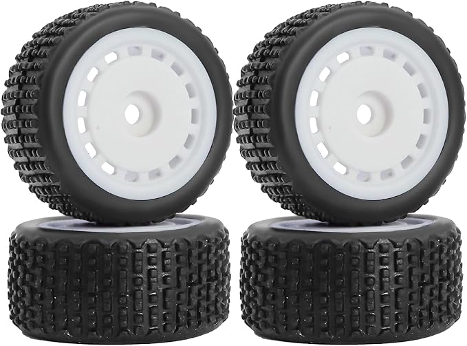 Pre-Mounted Pin Buggy Tires and Wheels Rims Hub Tires Set for 1/24 Losi Micro-B 1/28 Losi Micro-T Wltoys 244016 Upgrade Part (White Micro-T)